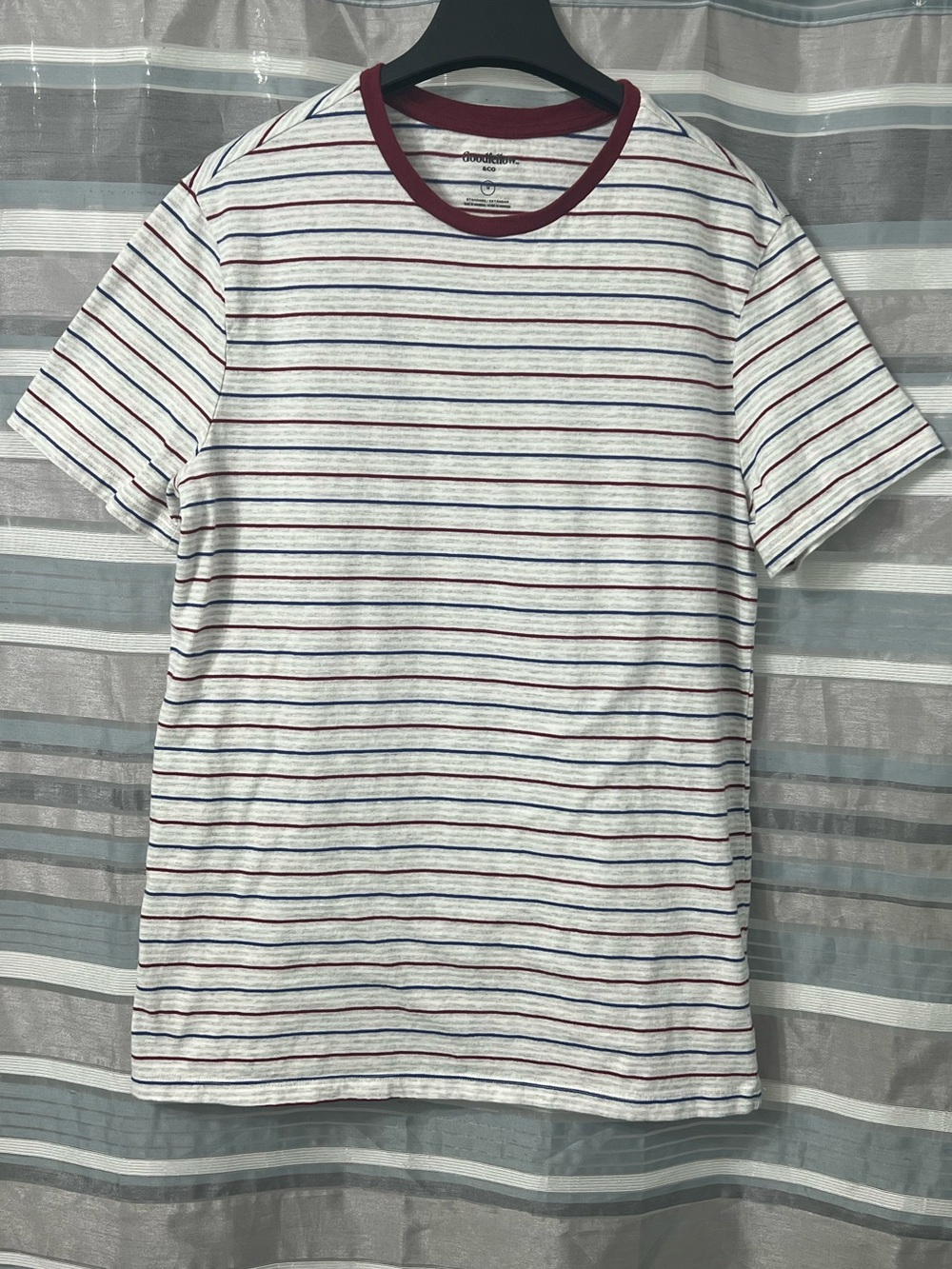 Goodfellow & Co White & Gray Striped Short-Sleeve Tee with Burgundy Collar